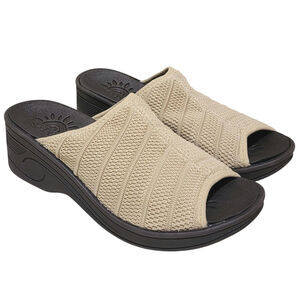 Solite Easy Street Women Airy Wedge Platform Slide Sandals Size US 8M Natural